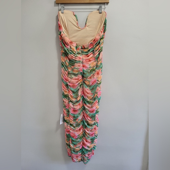ASOS NWT Design U-Wire Bandeau Strapless Ruched Floral Maxi Dress Size 14 - Picture 2 of 8